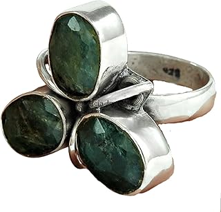 Natural Emerald Healing Gemstone Ring, Pure 925 Sterling Silver, Green Stone Oval Ring, Statement Ring, 3 Stone Ring, Stackable Ring, May Birthstone, Valentines Day Gifts For Her (emerald)