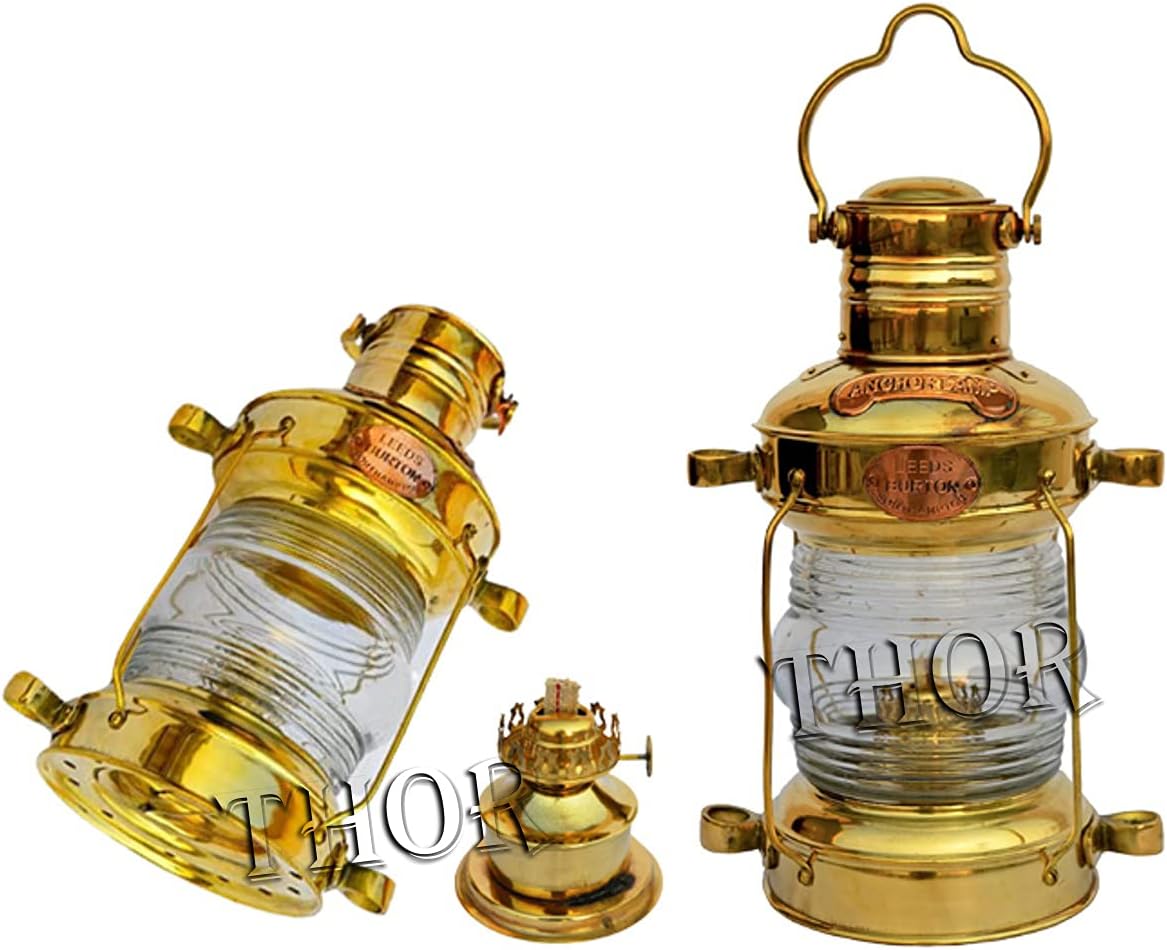 Nautical Brass Anchor Oil Lamp Leeds Burton Maritime Ship Lantern 14" Rustic Vintage Home Decor Gifts