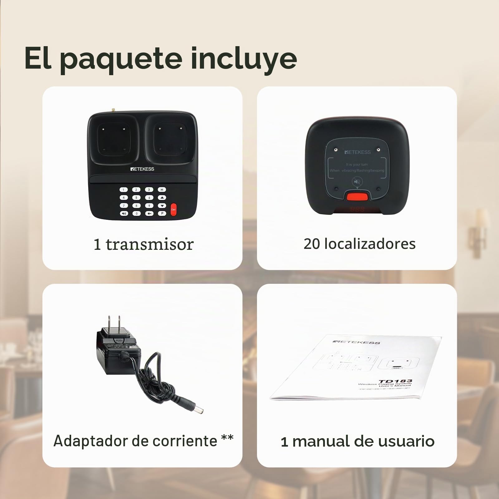 Retekess TD183 Avisador mesa Restaurante, Pagers Beepers, 20 Buscapersonas | para Logística, Hotele, Almacén, FSK 800M, Estable y Difícil de Volcar, Modo Función de Recordatorio