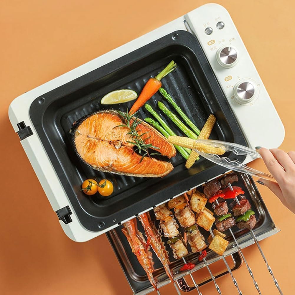 JOSBY Macchina per Kebab da 1000 W, Macchina per Spiedini Senza Fumo Antiaderente a Doppio Strato per Uso Domestico, Griglia per Barbecue Elettrica con Rotazione Automatica a 360°, Design Staccabile