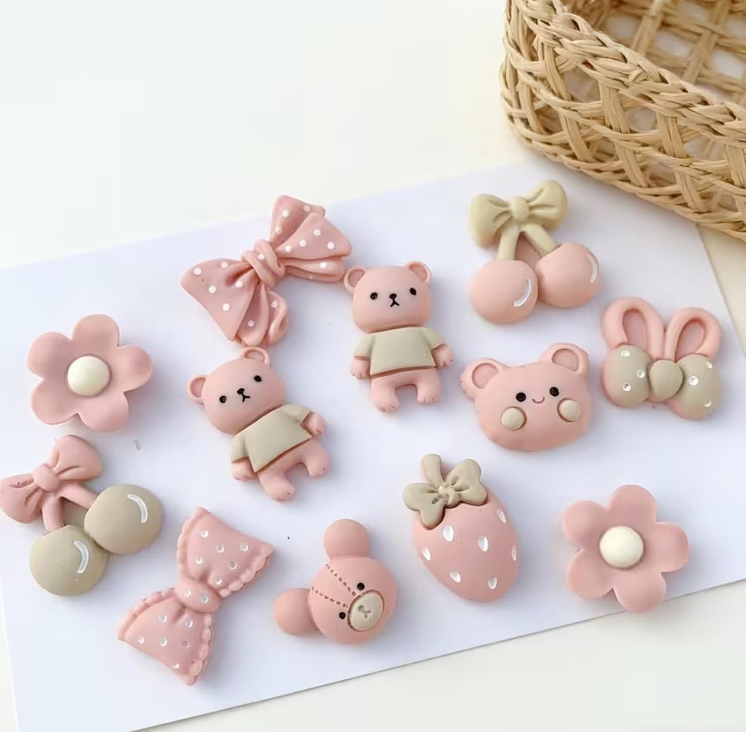Pink Bear Shoe Charms, 12 Pack Cute Bow Cherry and Flower Charms for Clog Shoes, Dusty Rose and Sage Aesthetic Decorations for Sandals, Coquette Accessories for Women and Teens image 2