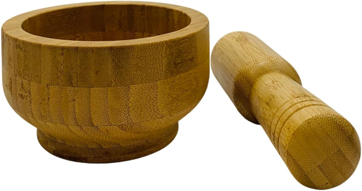 5 Pulgadas de Bambú Molcajete y Tejolote Set - Presentación en Mesa y Acabado Artesanal