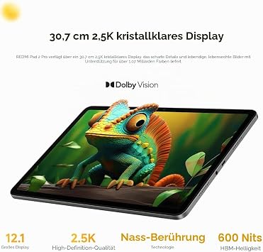 XIAOMI Redmi Pad 2 Pro Tablet Schwarz 8 + 256 GB 12000 mAh Schnellladung 33 W Display 121 Zoll 25 K vier Hyper OS2-Lautsprecher