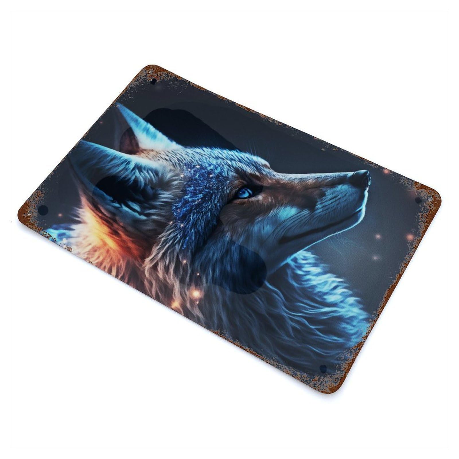 Aged Metal Wall Plaque with Paint Fox Design 11.8"x7.9", for Farmhouse, Kitchen And Entryway Decor, Retro Wall Decor