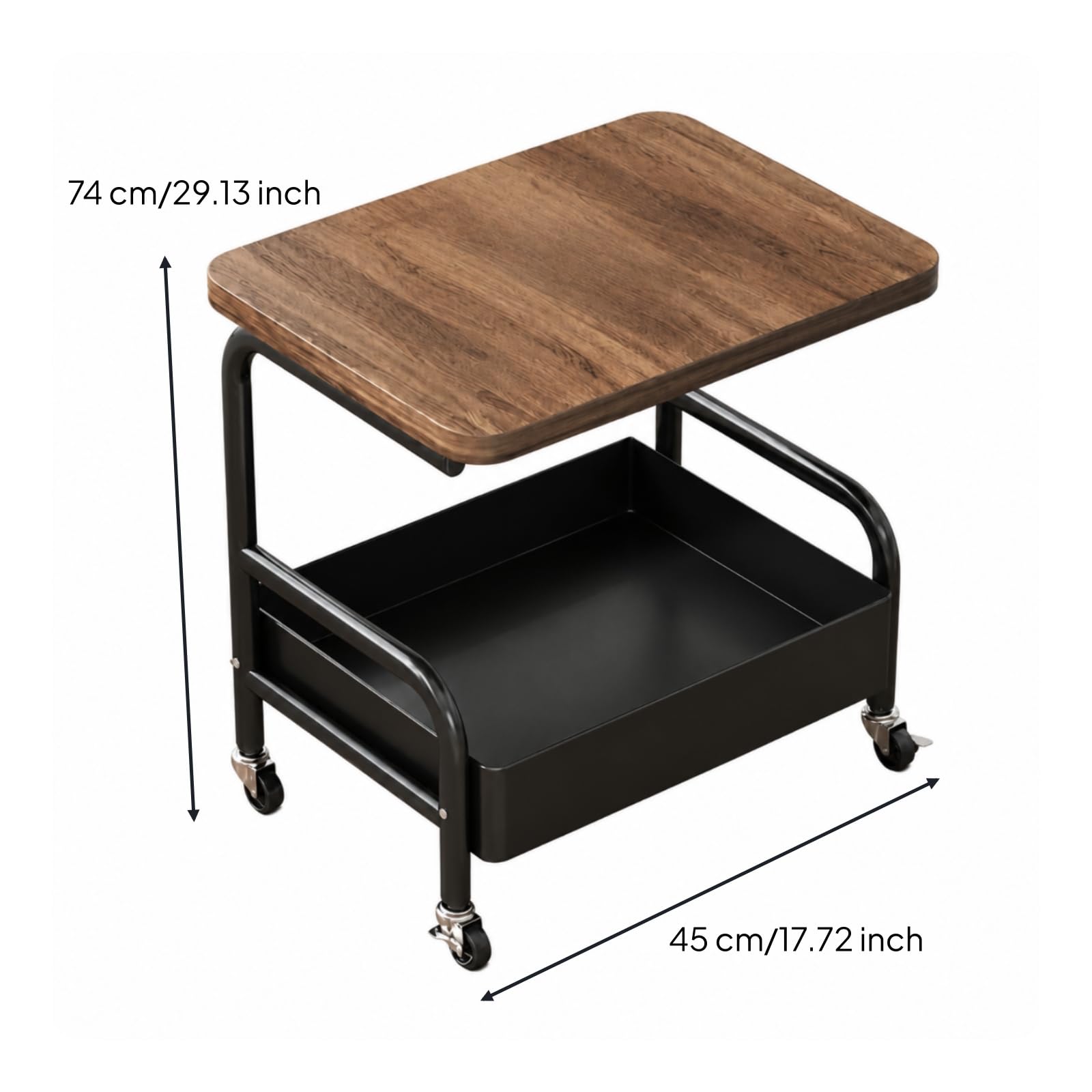 Baoblaze Chariot de Rangement Pliable avec Plateau en Bois, Noir Obsidienne