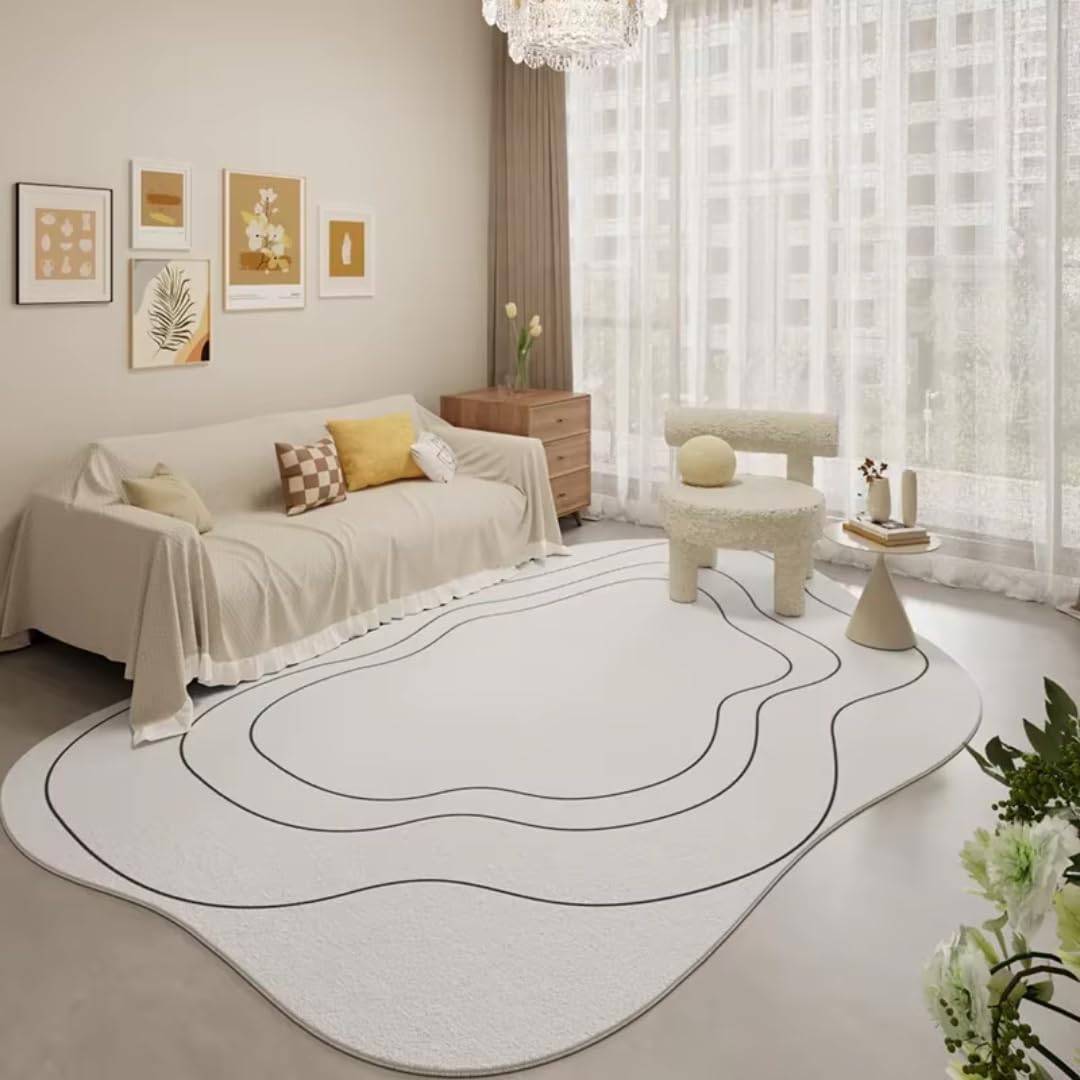 Dywany w stylu kremowym do sypialni, puszyste, miękkie dywaniki podłogowe w minimalistycznym stylu, dekoracja salonu, gruby, pluszowy dywanik nocny (120 x 160 cm)