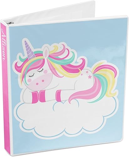 Miniatura 4 de Carpeta personalizada de 3 anillos de arcoíris y unicornios - 1 pulgada
