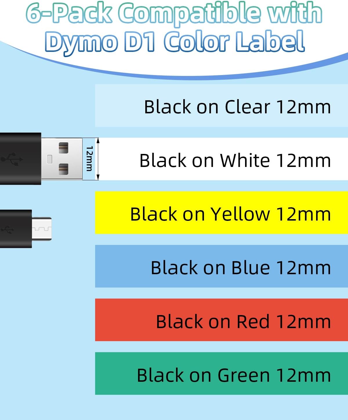 MarkField Compatible Label Tape Replacement for Dymo D1 Color Tape Work for DYMO LabelManager 160 210D 280 420P 360D 500TS PnP, LabelWriter 450 Duo Label Maker, 6-Pack