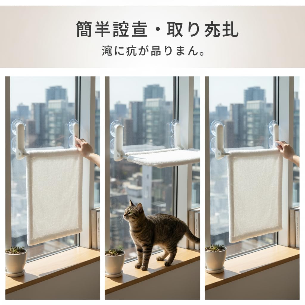 Amaca per Gatti a Ventosa Pieghevole, 超柔水晶绒-秋冬款【免安装-吸盘固定】, 60 * 30 cm | Instzione facile - gomma - rete, carico massimo 20 pelliccia sintetica - velluto, per gattini, per interni