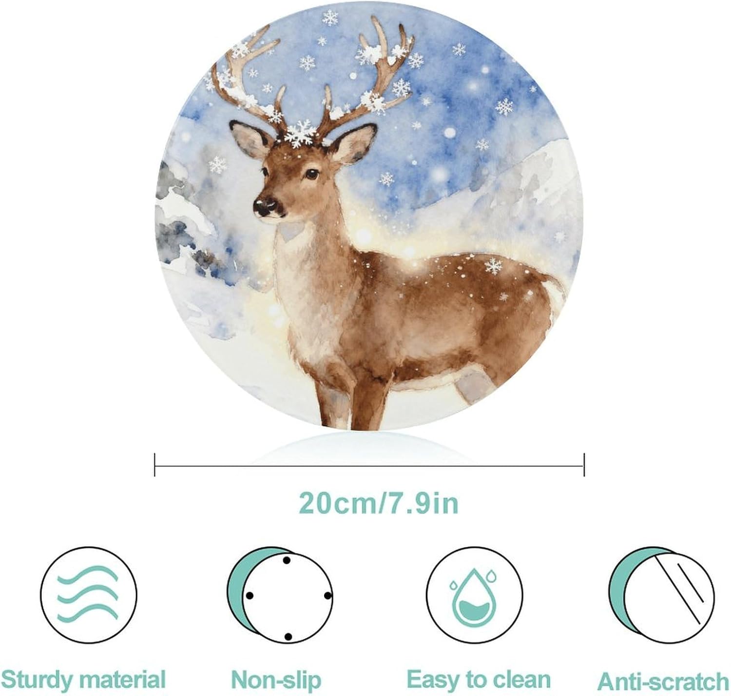 Little Elk Cutting Board Portable Small Chopping Boards Tempered Glass Kitchen Counter Protector Non-Slip Round Charcuterie Boards Mat for Bar Cheese Board