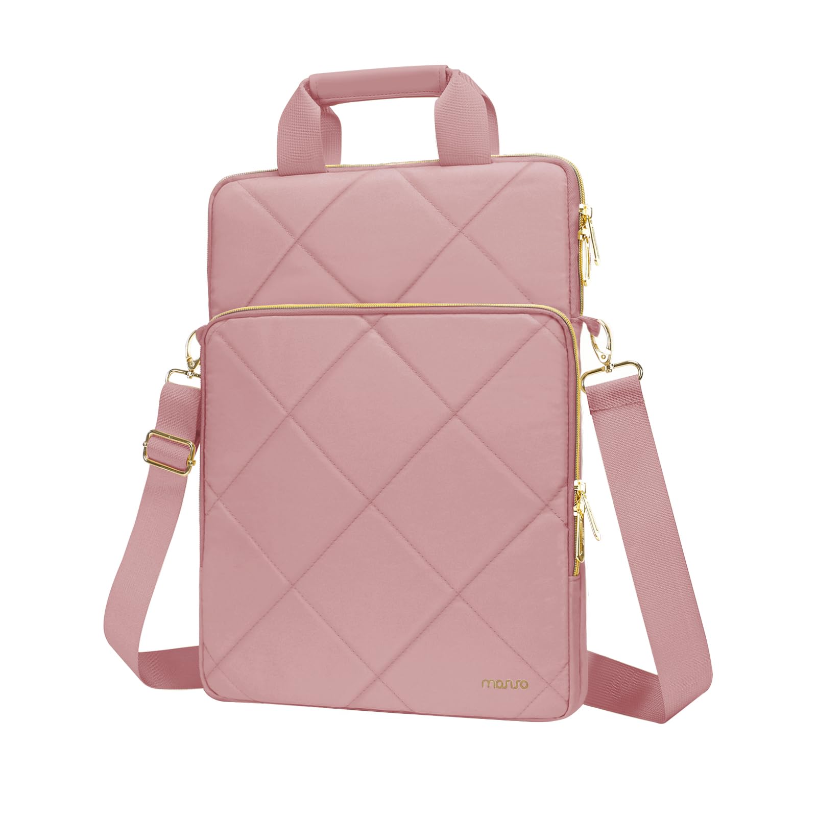 MOSISO Vertical Laptop Shoulder Bag,Computer Bag,Rhombus Quilted Messenger Bag with Front Pocket&Handle&Belt