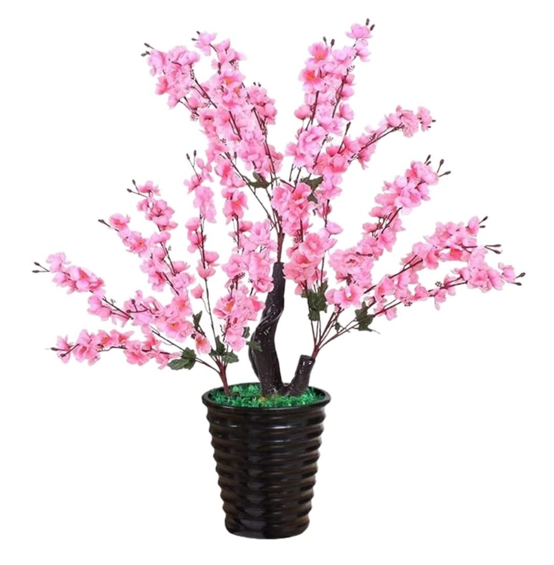 CVdrtyED Artificial Tree Plant Plastic Artificial Tree Plant Potted Peach Blossom Large Bonsai Decoration Indoor Living Room Fake Decor(110cm)