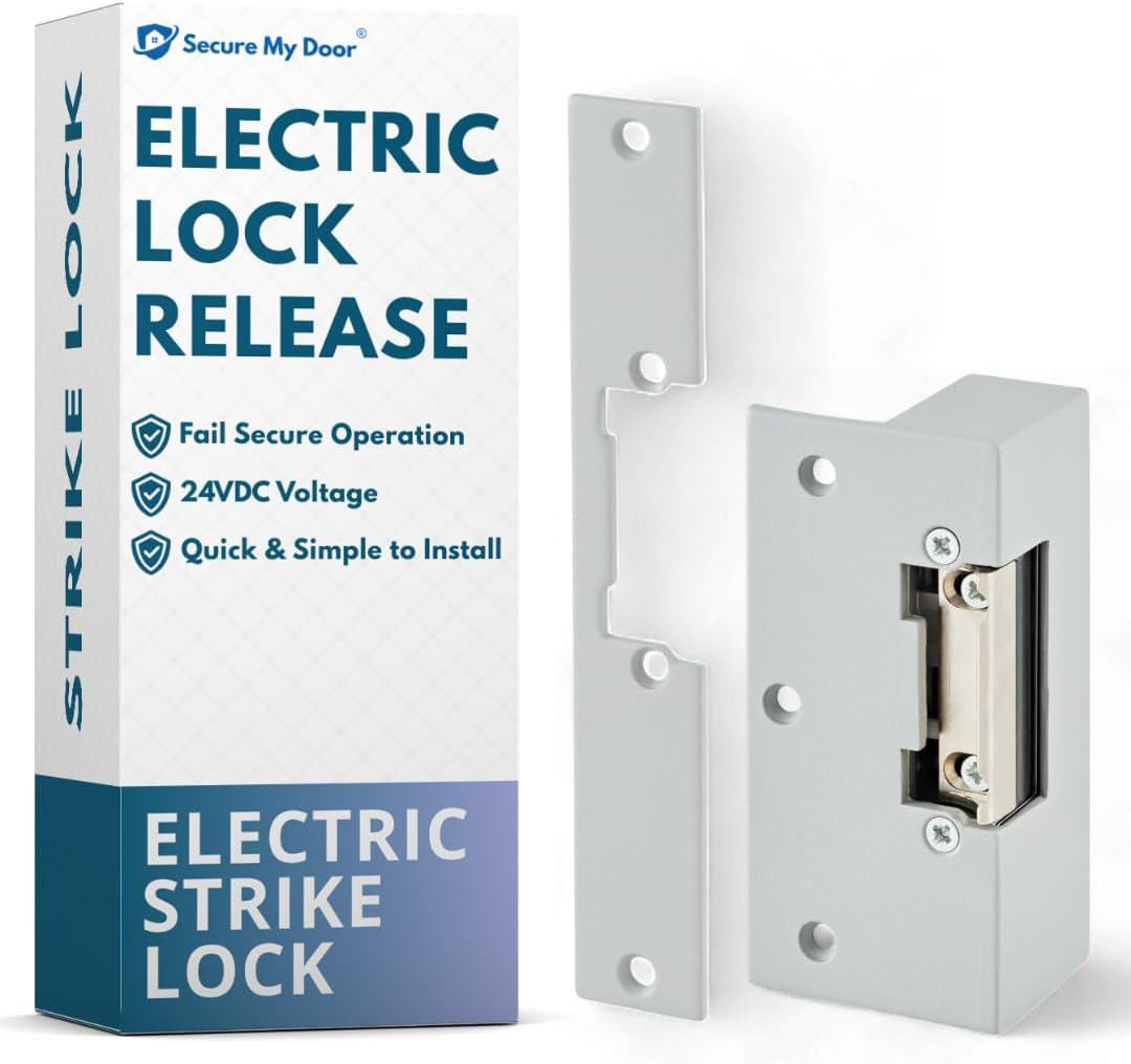 SecureMyDoor - Electric Lock Release Fail Secure with Adjustable Jaw for Door Access Control Systems - 24VDC - Ideal for Commercial, Residential, and Industrial Buildings - Strike Lock