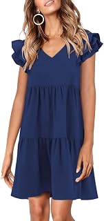 Zwurew Summer Babydoll Dresses for Women 2026 Cute Ruffle Cap Sleeve V-Neck Flowy Swing Mini Dress Sundress
