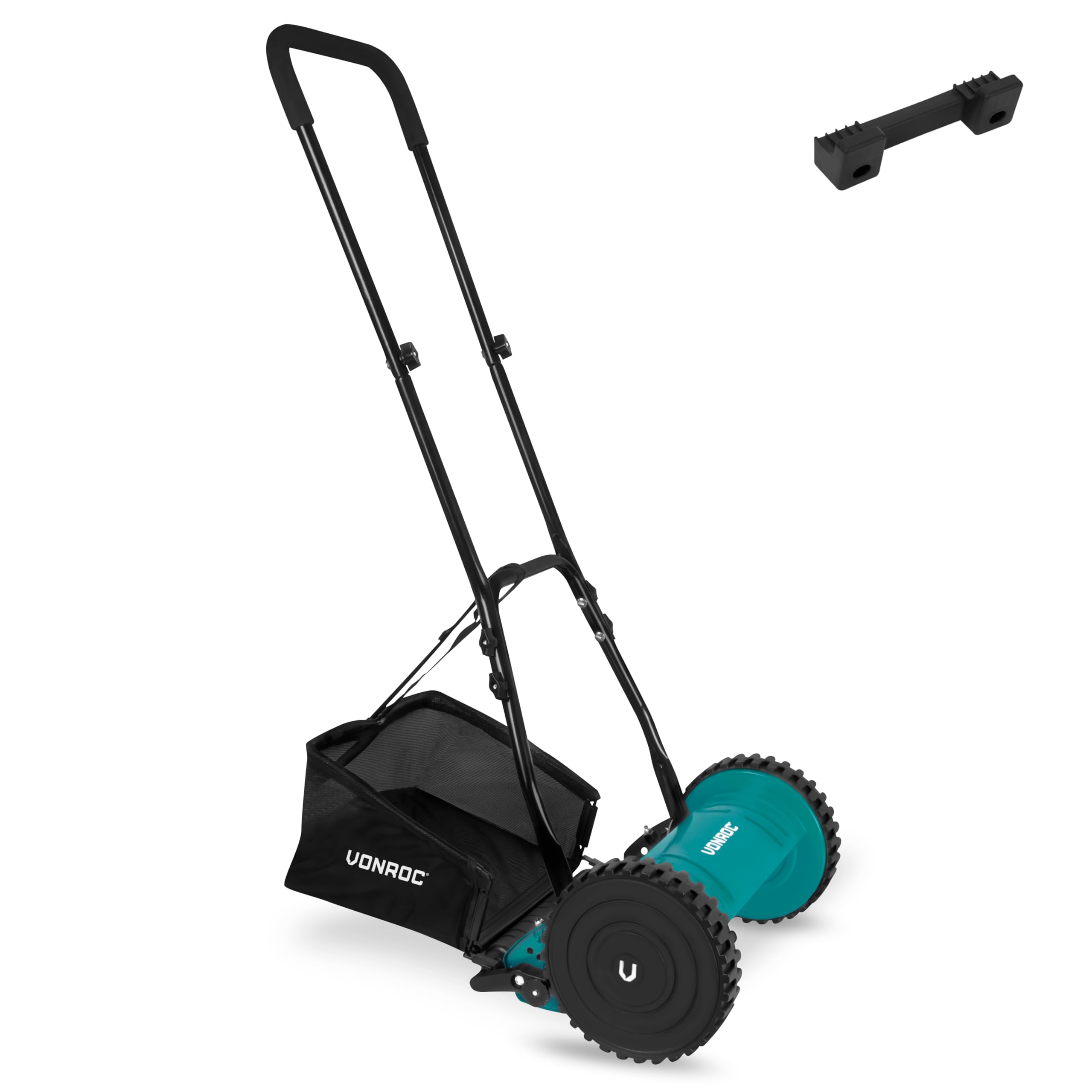 VONROC Tondeuse à Gazon Manuelle 300mm - Tondeuse à Enrouleur - Réglage de Hauteur, Roues Antidérapantes, Lames en Acier, Construction Robuste - Support Murale Inclus
