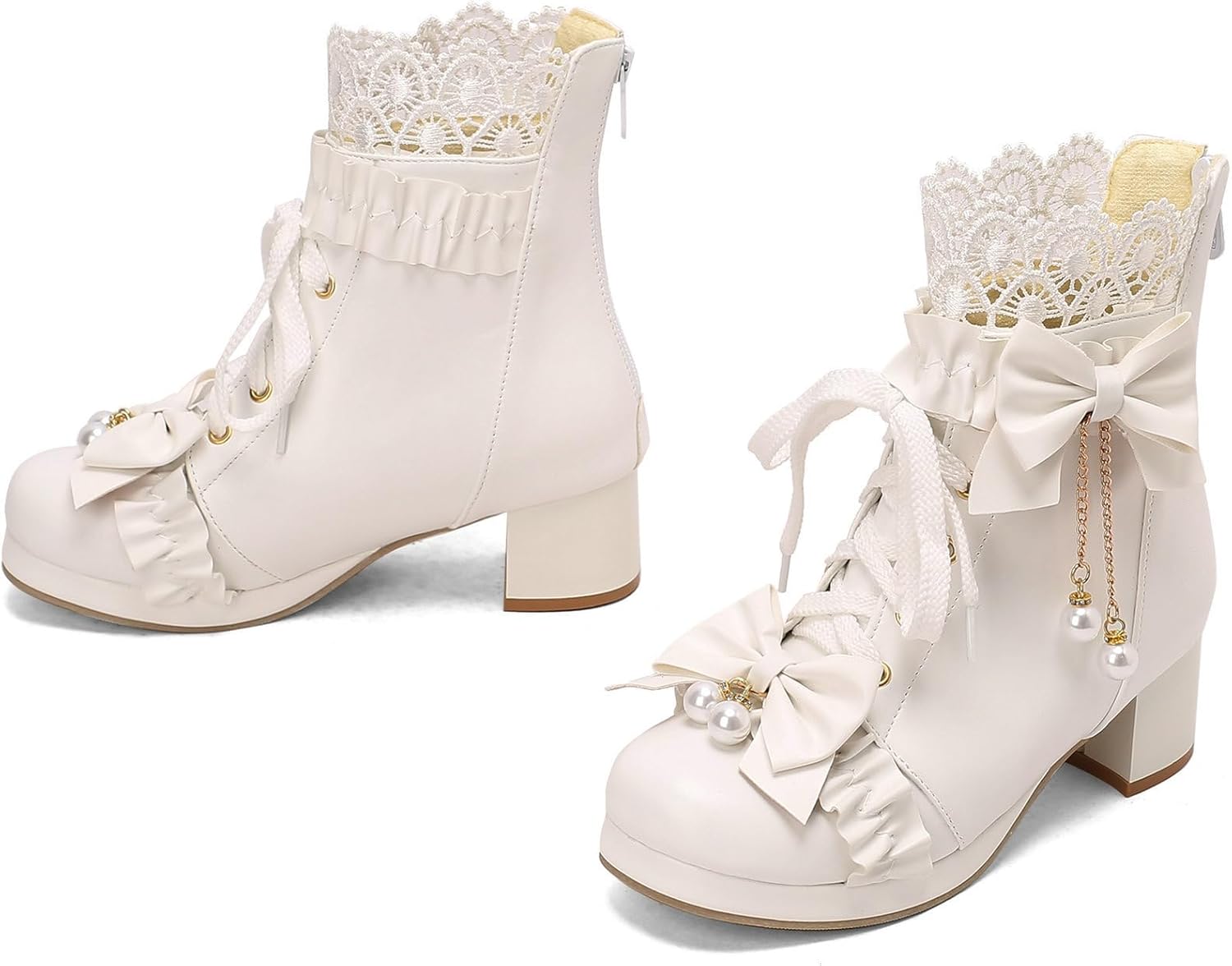 LUXMAX Women Lace Up Ankle Boots with Bow Kawaii Shoes Chunky Mid Heel Japanese Cosplay Shoes Platform Cute Lolita Boots - Image 7