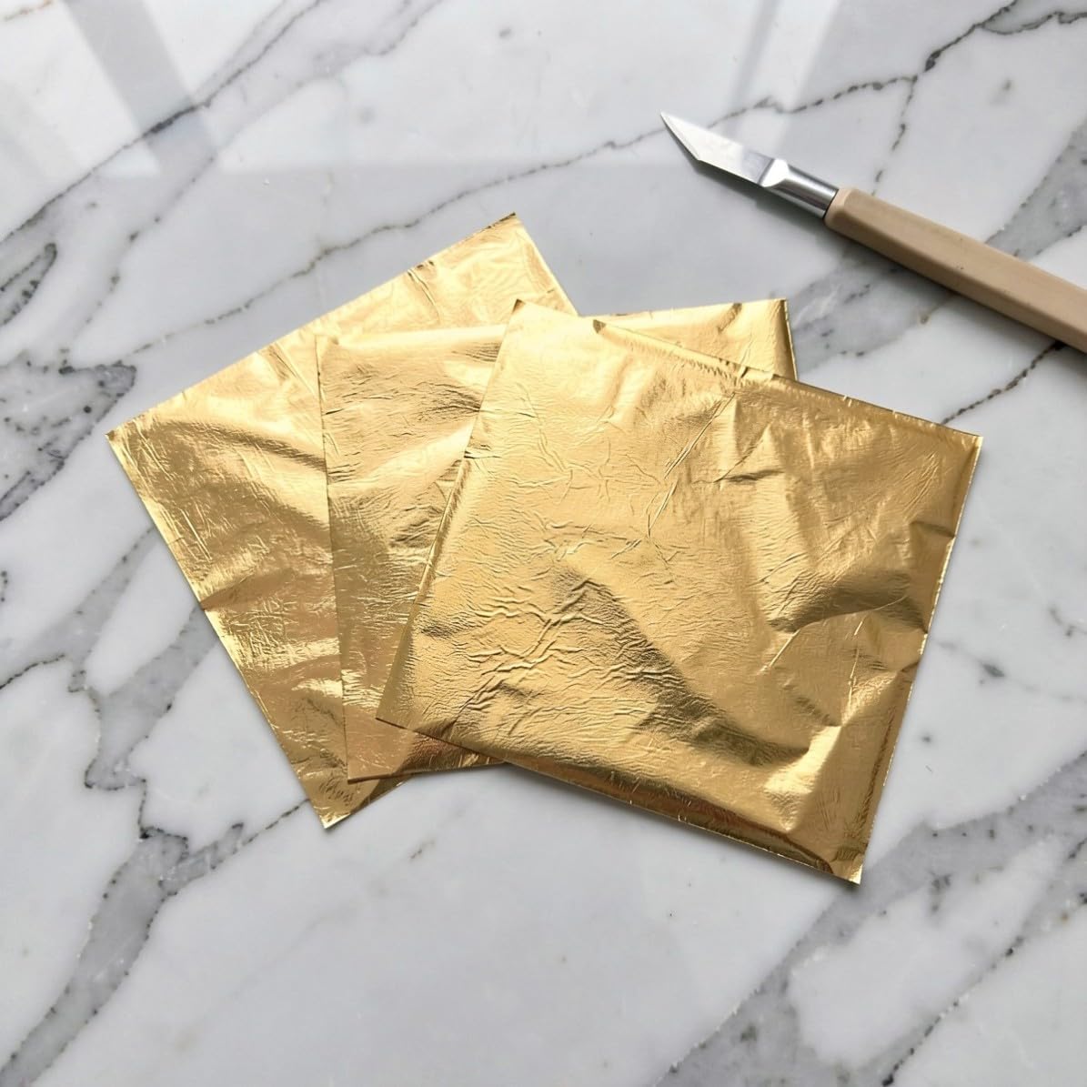 100pcs Gold Leaf Sheets for DIY Gilding, 6x6 Golden Craft Foil