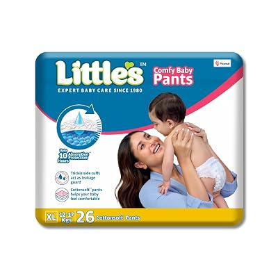 Little's Baby Diapers XL Size (Extra Large) Pants Style | 12-17 kg | 26 Count - Pack of 1 | Cotton Soft Baby Diaper Pant