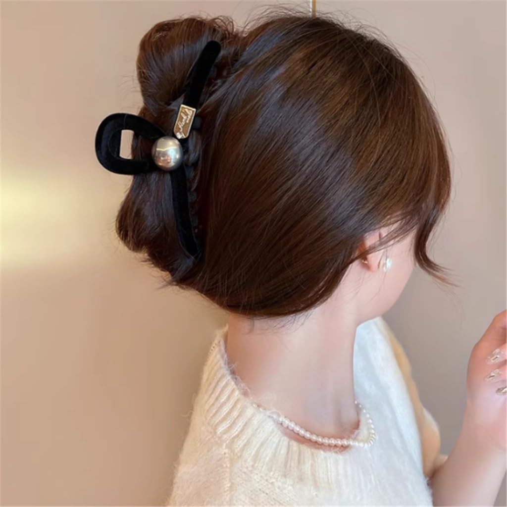 Black Pearl Velvet Grab Clip Hair Volume Back of Large Hair Clip Shark Clip Plate Hair Grab Jewelry