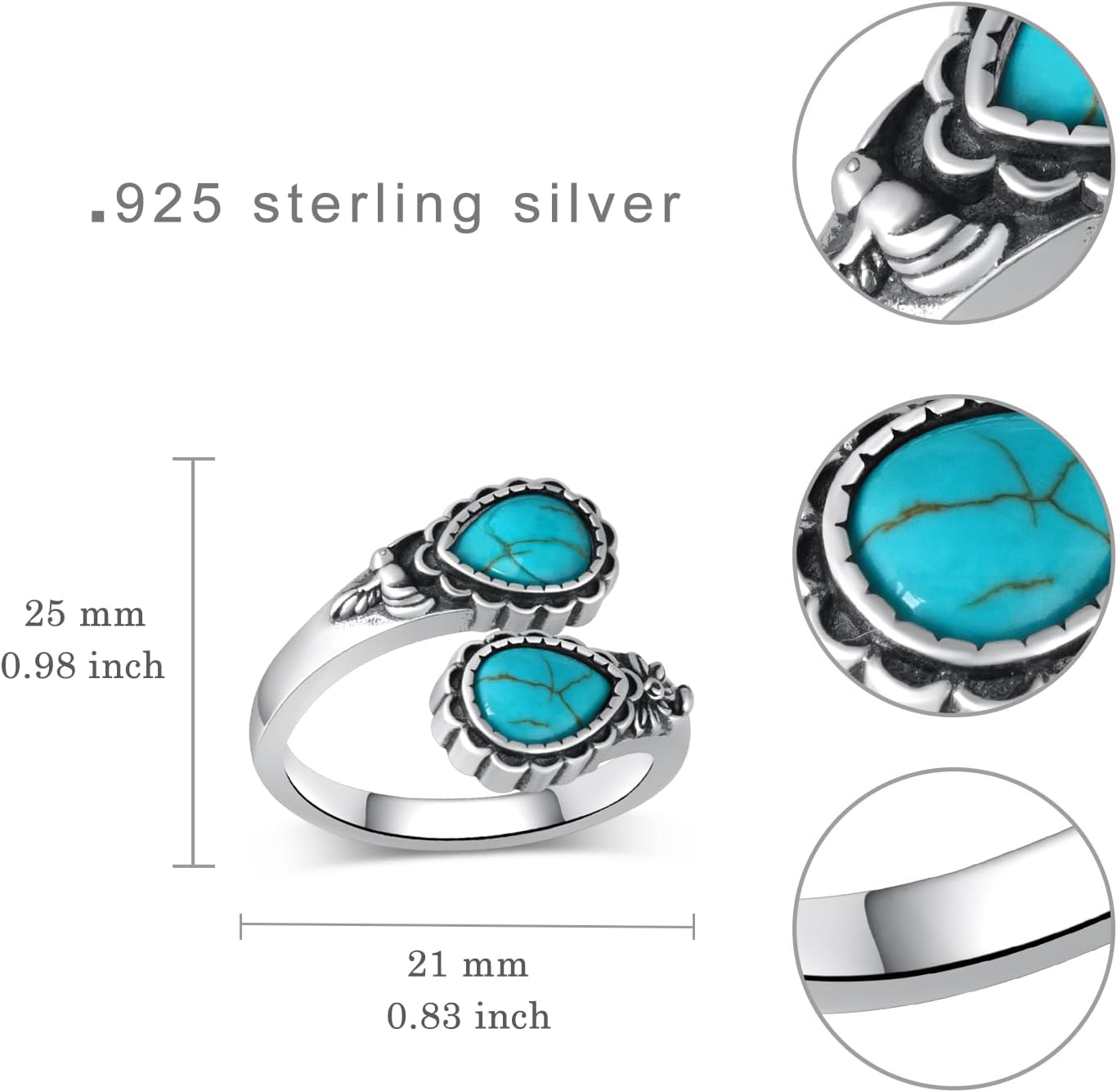 Genuine Turquoise Thumb Rings for Women 925 Sterling Silver Turquoise Hummingbird Ring Vintage Nature Turquoise Jewelry for Women - Image 4