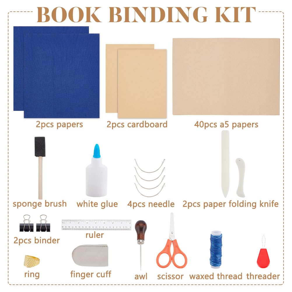 WEBEEDY DIY Coptic Stitch Bookbinding Kit Bookbinding Supplies Set for DIY Bookbinding Crafts and Sewing,61 Pcs Hardcover Journal Craft Kit for Beginners Birthday Gifts,4X6