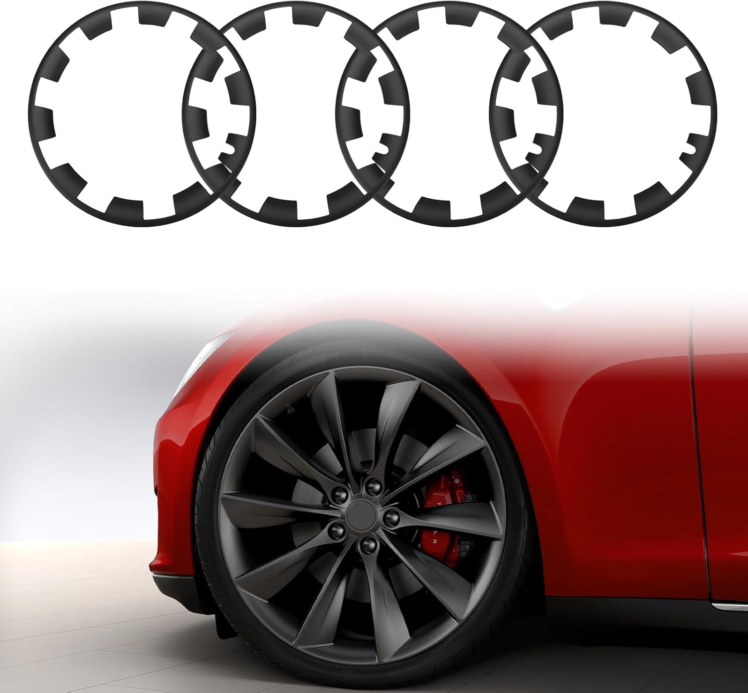 4 Pcs Pack 21'' Wheel Rim Protector for Tesla Model Y, ABS Rim Guard Hubcap Cover Car Protection Tire Trim Rings, Matte Black