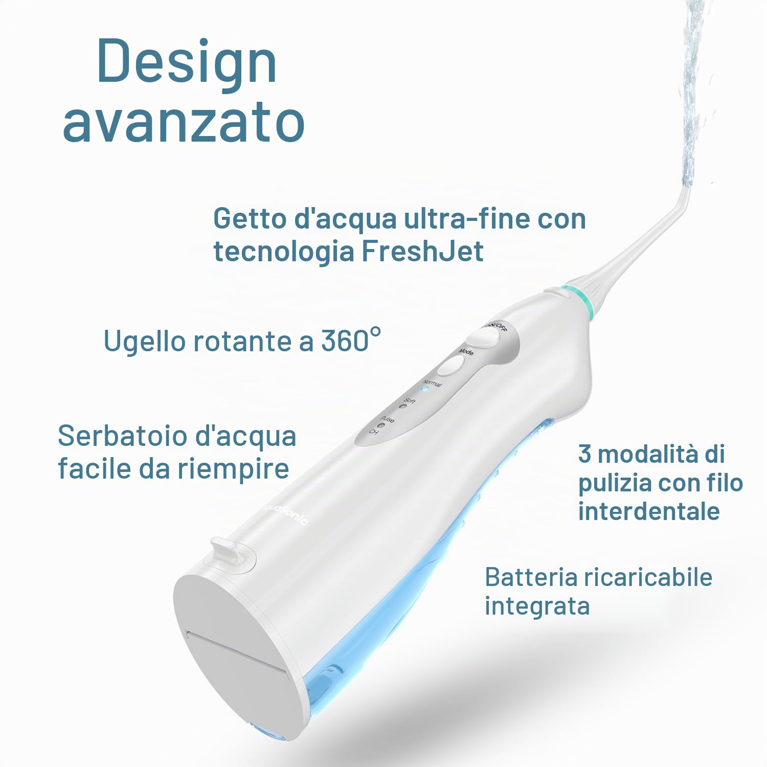 AquaSonic - Idropulsore | Filo interdentale ricaricabile senza fili per la pulizia dei denti | Acqua Flosser impermeabile, Irrigatore orale portatile per la pulizia dentale con 5 punte a getto |
