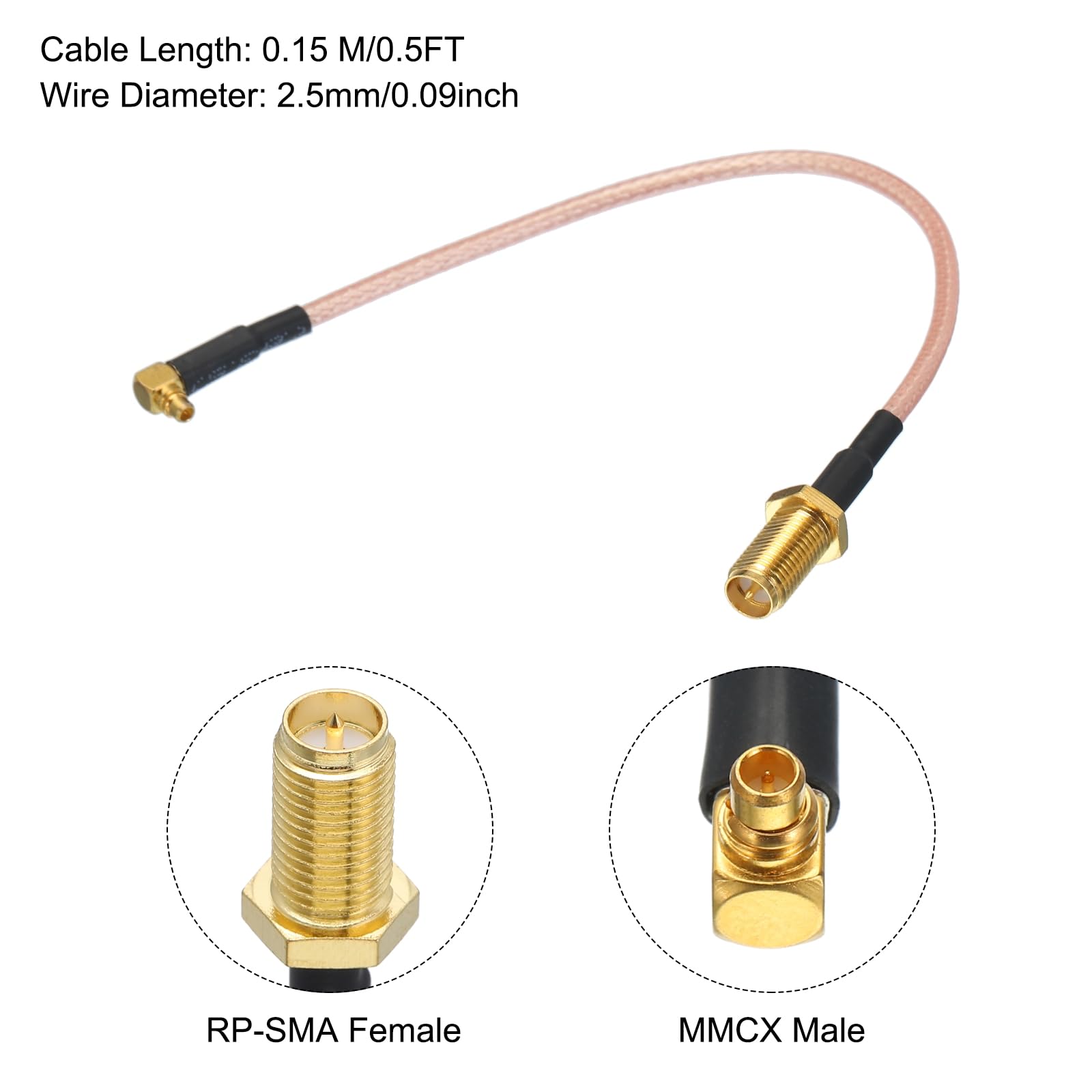 MECCANIXITY 2Pcs 0.5FT/15cm RG316 Coaxial Cables RP-SMA Female to MMCX Male Right Angle Low Loss Coaxial Cable for Network 2G 3G 4G Antenna Router Coax Mobile to Base Antenna Orange