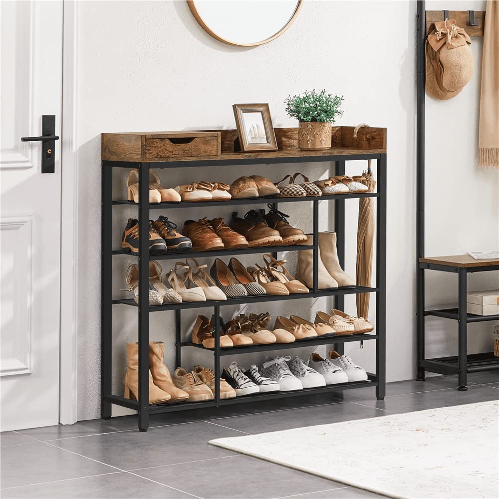 Étagère à Chaussures Meuble de Rangement de Salon Étagère à Chaussures à 6 Niveaux avec Boîte de Rangement, Étagère de Rangement, Étagère de Rangement Étagère Organisateur de Chaussures