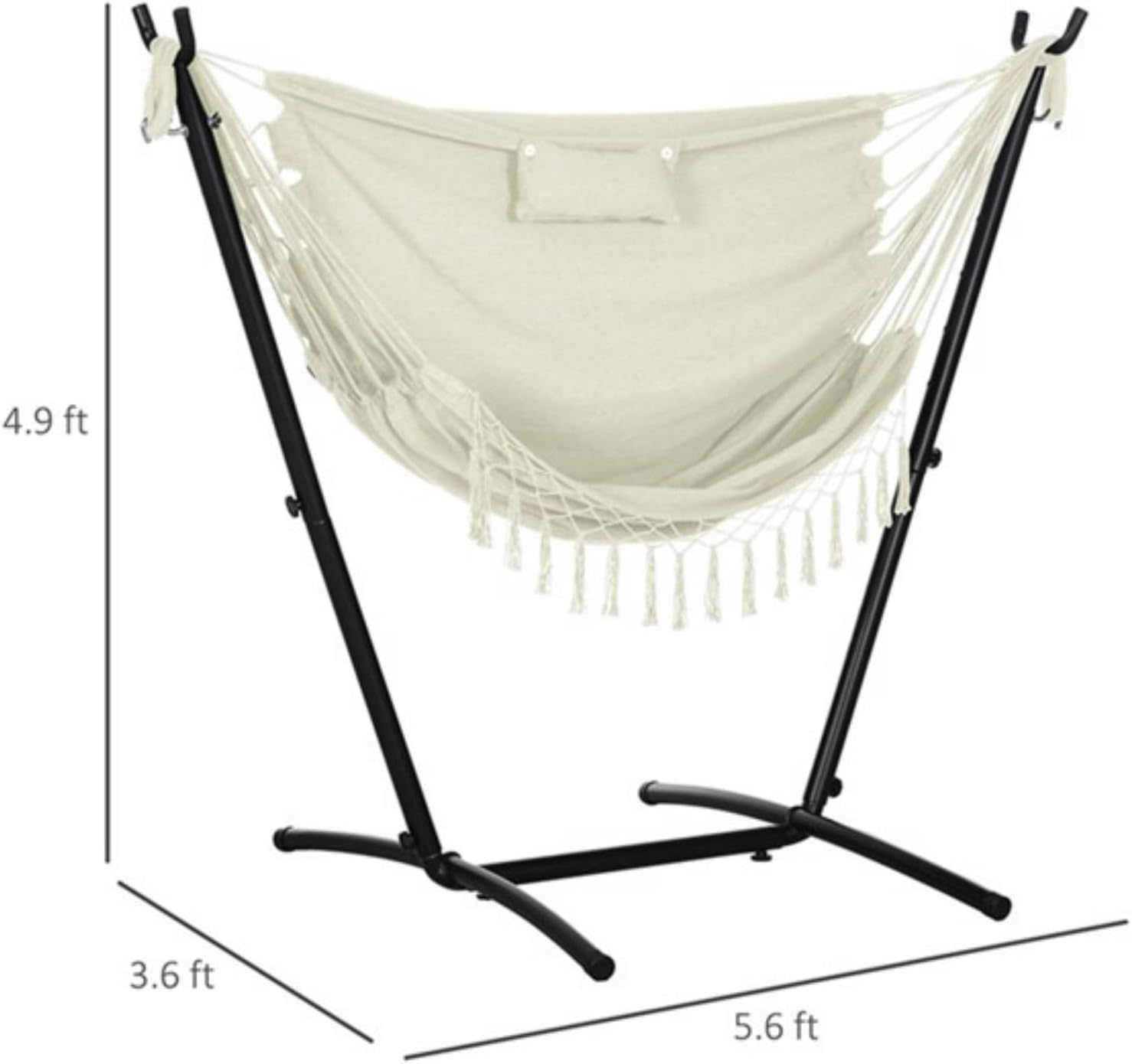 Swing Chair, Hammock Chair, U-Shaped Design, with Side Pockets, Rubber Feet on Legs, 330 Lbs, Suitable for Patios, Yards, Black and White