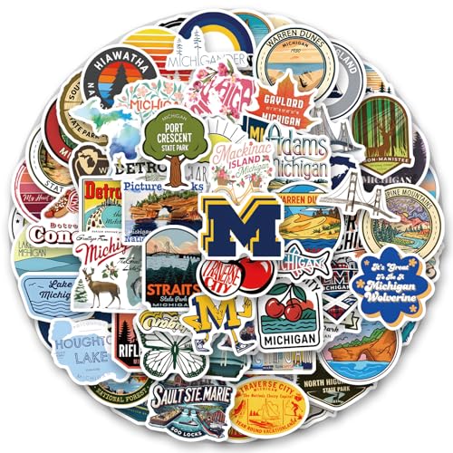 124Pcs Michigan Stickers Suitable for Water Bottles laptops etc. A Wonderful Gift for Boys and Girls and for Travel Enthusiasts.