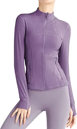 Gacaky Women's Slim Fit Workout Running Track Jackets Full Zip-up Yoga Athletic Jacket with Thumb Holes