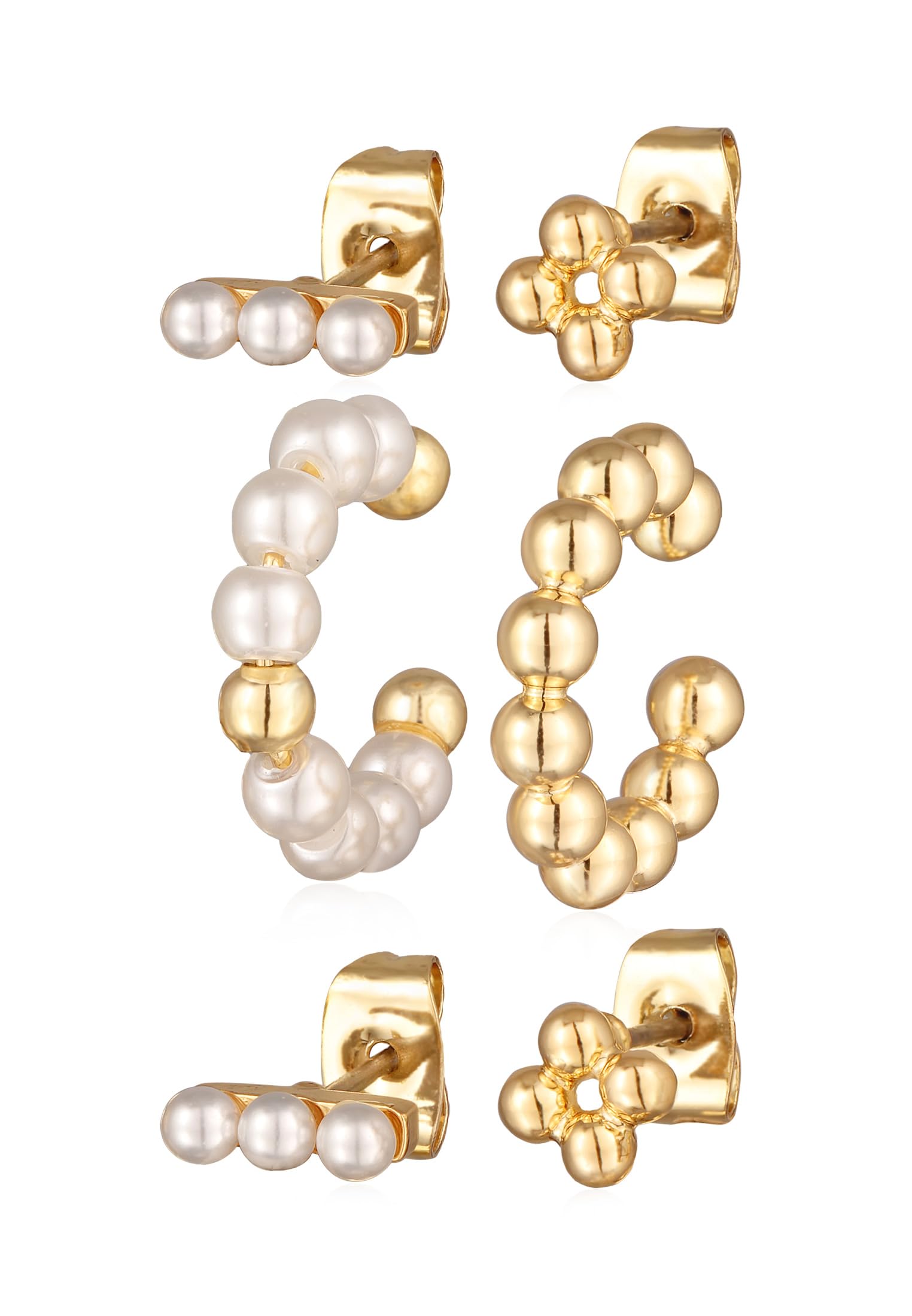 Elli Ohrringe Damen Ohrstecker Kugeln Set Earcuff Glasperlen Goldfarben