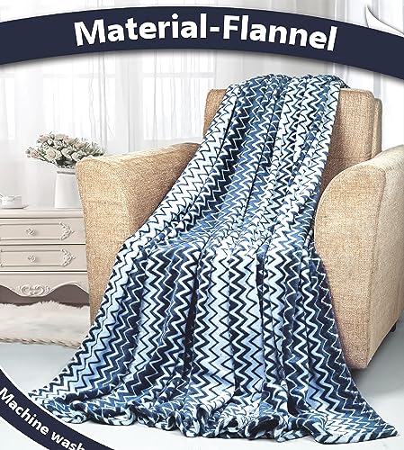 Image of Amazon Brand - Umi Premium Plush AC Blanket - Lightweight Luxurious Soft Zigzag Flannel Blanket, Super Soft Cozy and Comfy for Couch - (Single - 139 x 228 CM, Blue & Cream)| TC - 200
