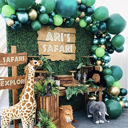 Image of PartyWoo Dark Green and Brown Balloon Arch Kit Garland 142pcs Different Sizes of 18 12 10 5 Inch Dark Sage Metallic Green Boho Brown White Sand Gold Balloons for Birthday Safari Party Decorations