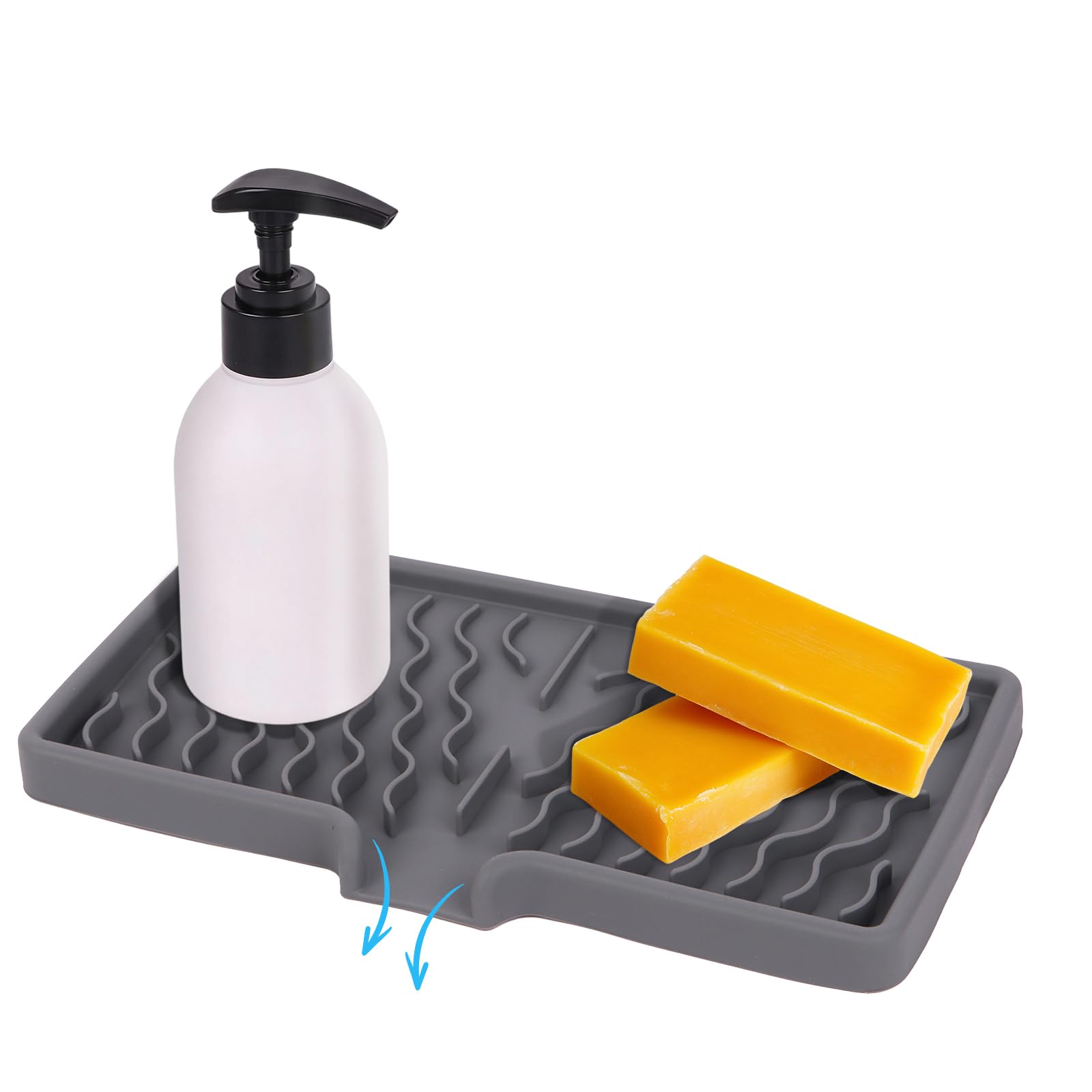 Aovanta Silicone Organizer Tray, Grey Silicone Drainer Mat for Kitchen Sink, Soap Sponge Holder Tray for Dish Brush, Soap Dispenser, Sponges (Grey)