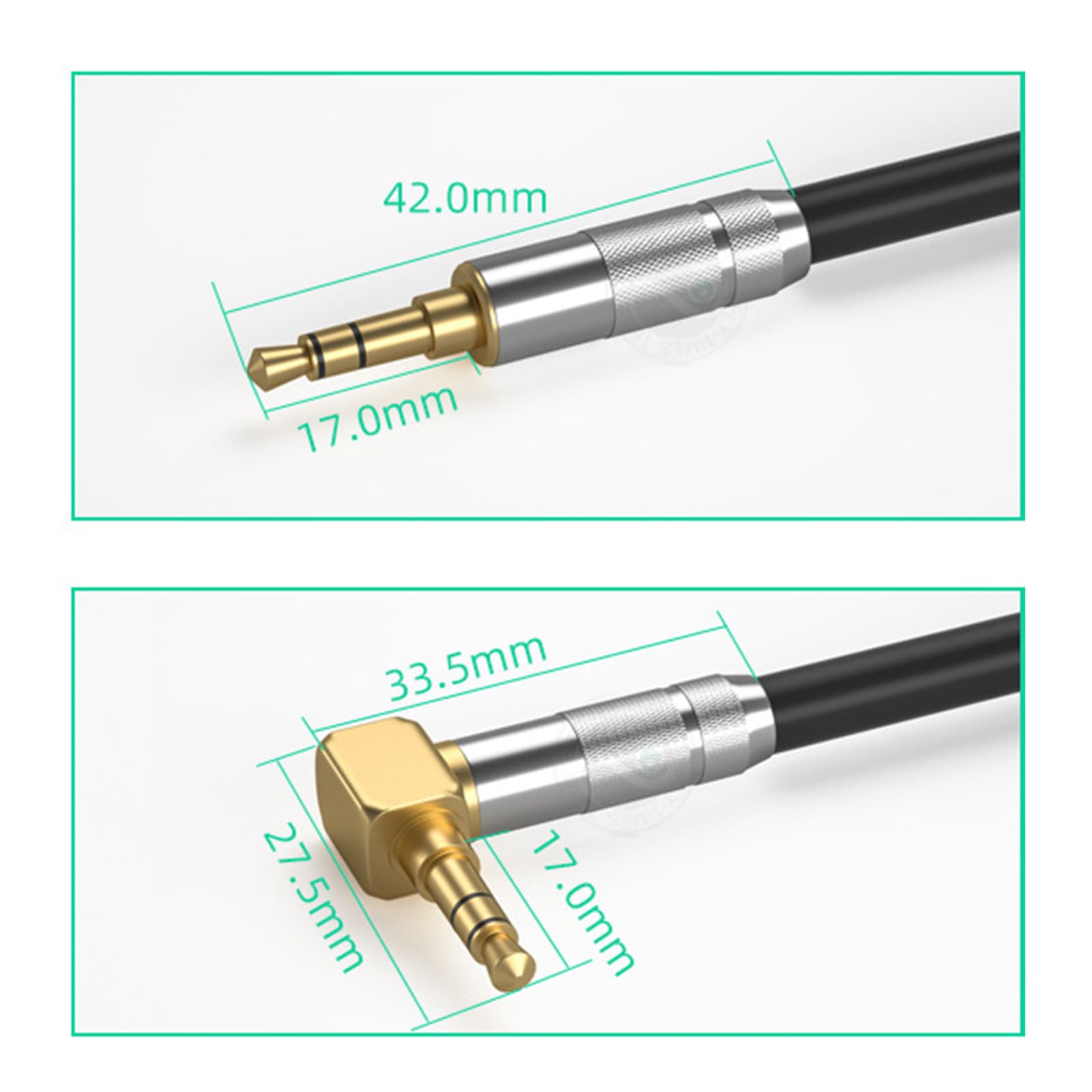 Câble audio stéréo mâle vers mâle 3,5 mm avec connecteurs coudés en option pour casque et haut-parleur