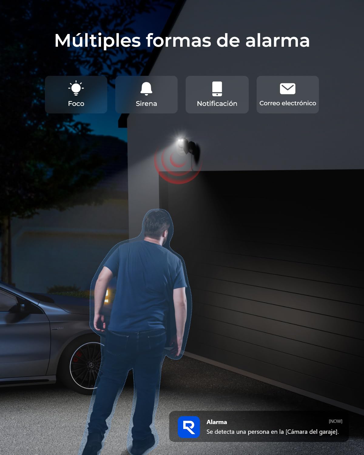 Reolink Cámara Vigilancia Exterior 4MP con Foco, Detección IA, Plug-in | Cámara WiFi Exterior, WiFi 2,4/5GHz, Detección Personas/Vehículos/Animales, Alertas Instantáneas, Audio 2 Vías, Lumus Negro