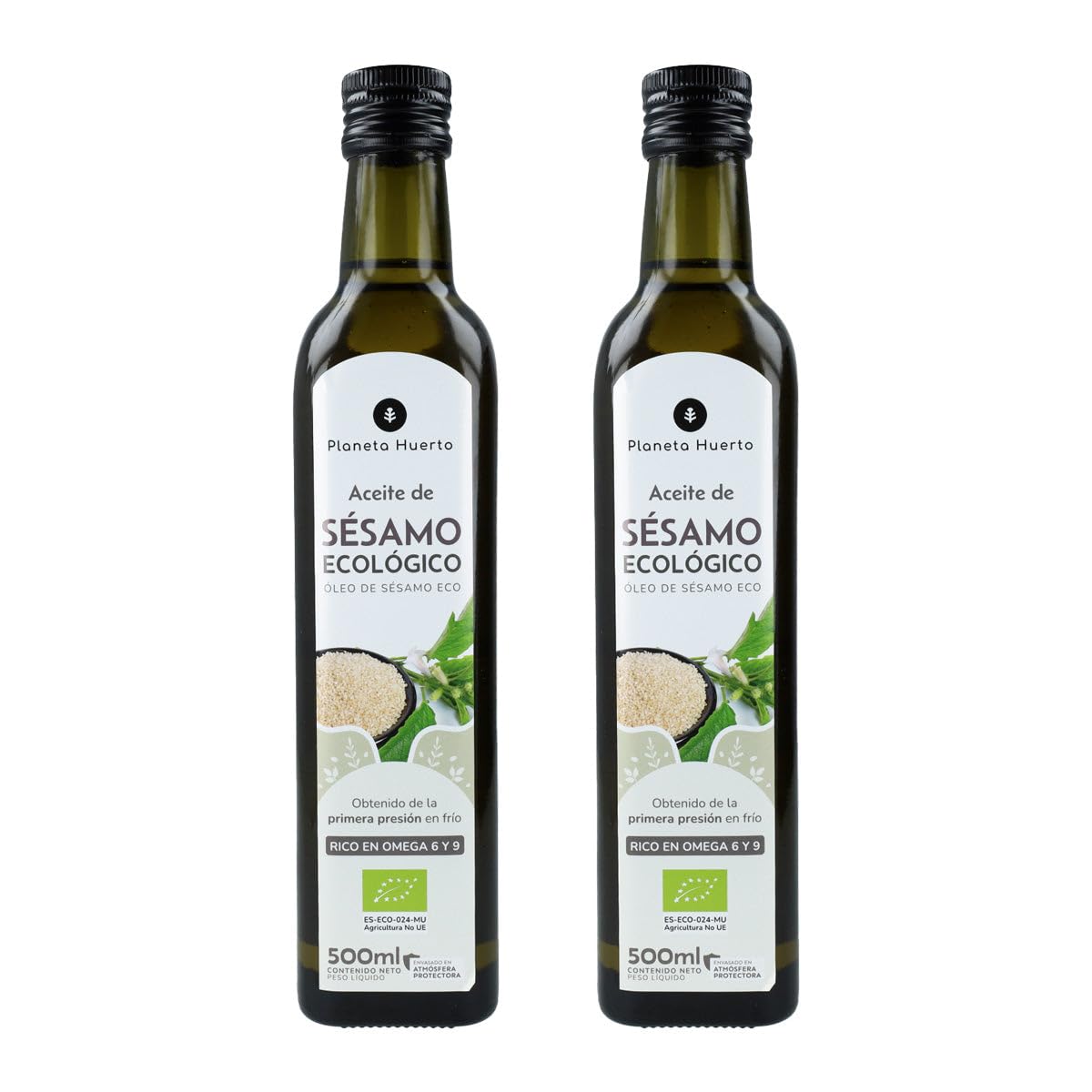 PLANETA HUERTO | Pack 2× Aceite de Sésamo ECO 500 ml – Aceite de Sésamo Virgen Prensado en Frío, 100 % Natural, Rico en Grasas Saludables y Antioxidantes