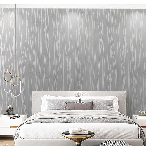Tarwanear Grey Striped Wallpaper 3D Embossed Mix Plain Thick Wallpapers Glitter Geometric Textured Grey Wall Paper for Bedroom Adults Teenager Living Room Lounge Hallway Hall