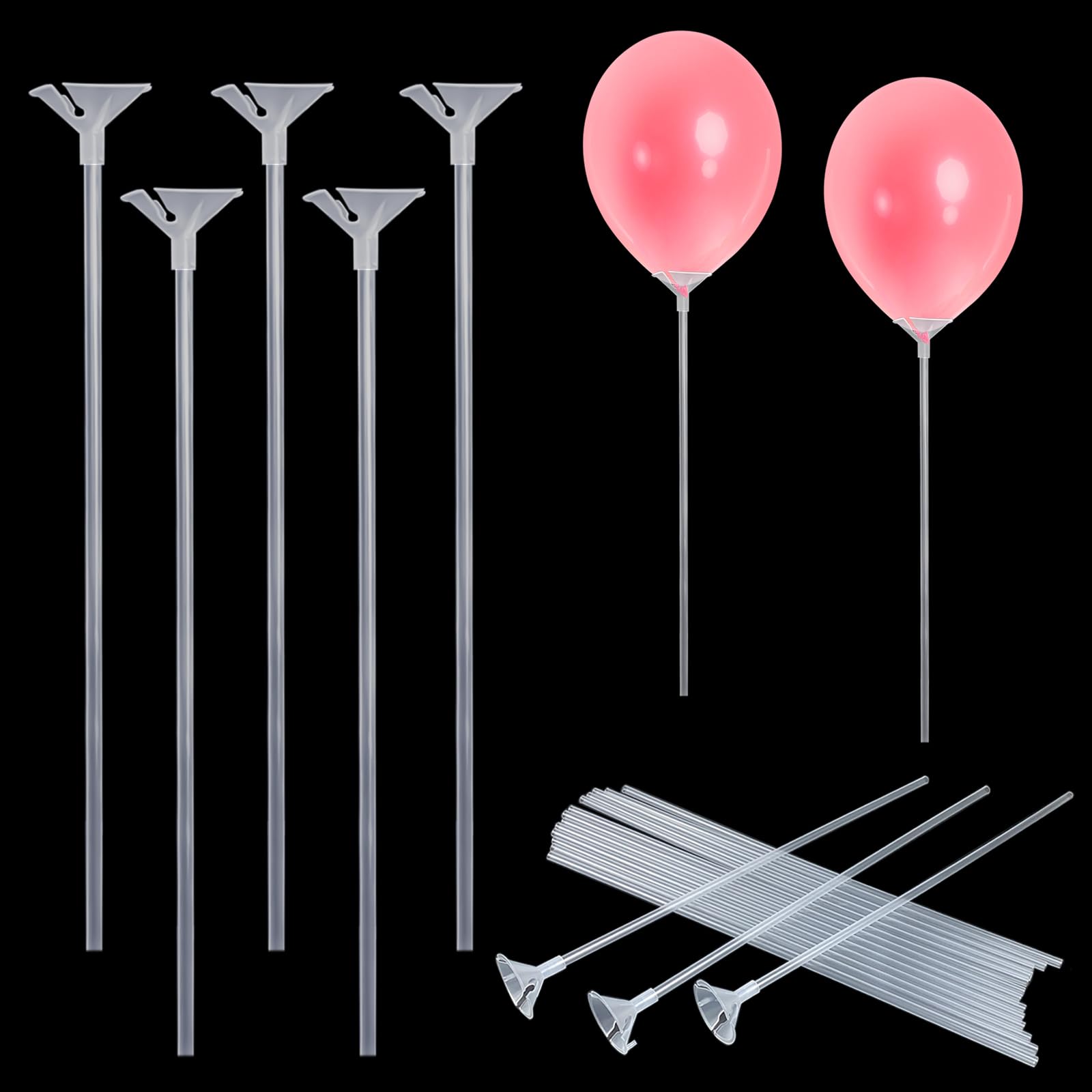 Photo 1 of 28 Pcs Transparent Plastic Balloon Holder Sticks and Cups Reusable for Anniversary Birthday Parties Christmas Wedding Decorations