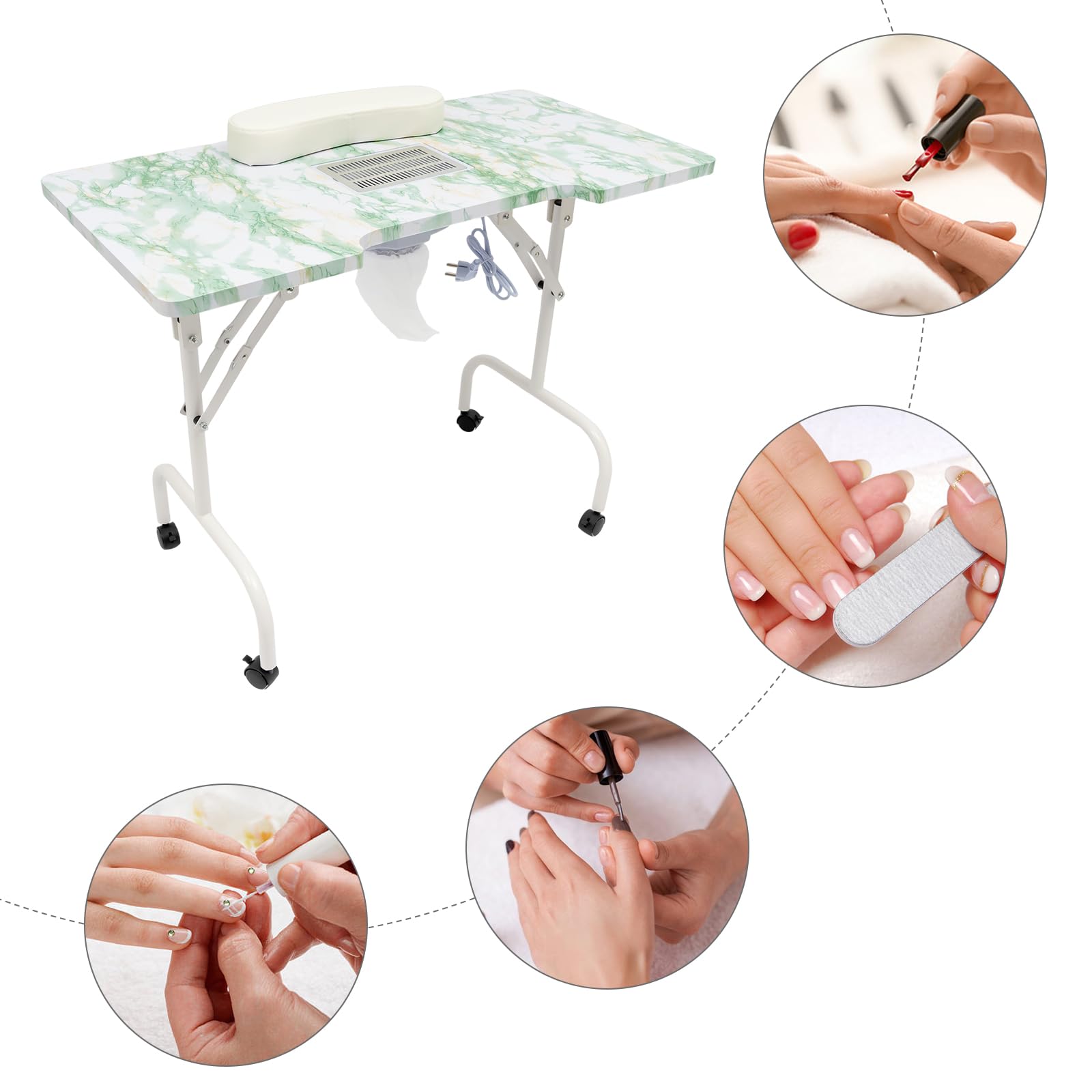 Tavolo per manicure con aspirazione, pieghevole, fino a 30 kg, 95 x 48 x