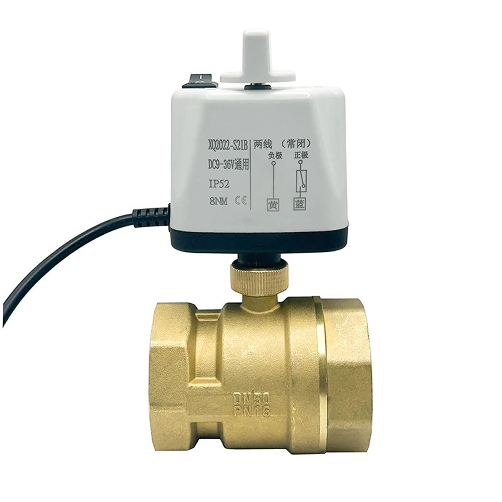 Valvola a sfera motorizzata da 1/2" 3/4" 1" 1-1/4" 1-1/2" 2" con interruttore manuale, controllo a 2 fili, normalmente chiusa, 2 vie,(DN32,Normally Closed,24VDC)