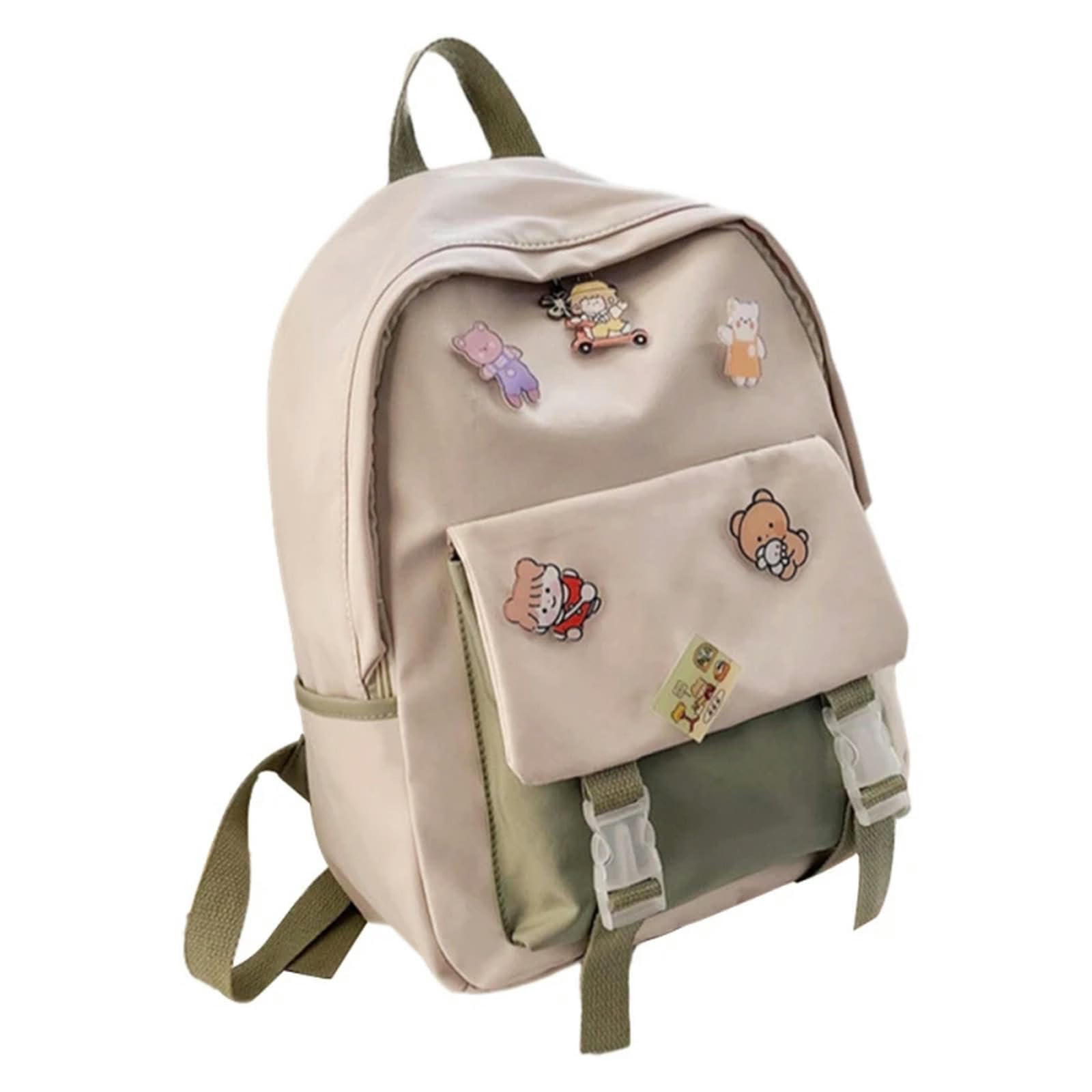 Utzero Girls Green Backpack Kawaii Backpack School Bag Waterproof Nylon With Cute Pin Mini Backpack Zipped Backpacks Teen