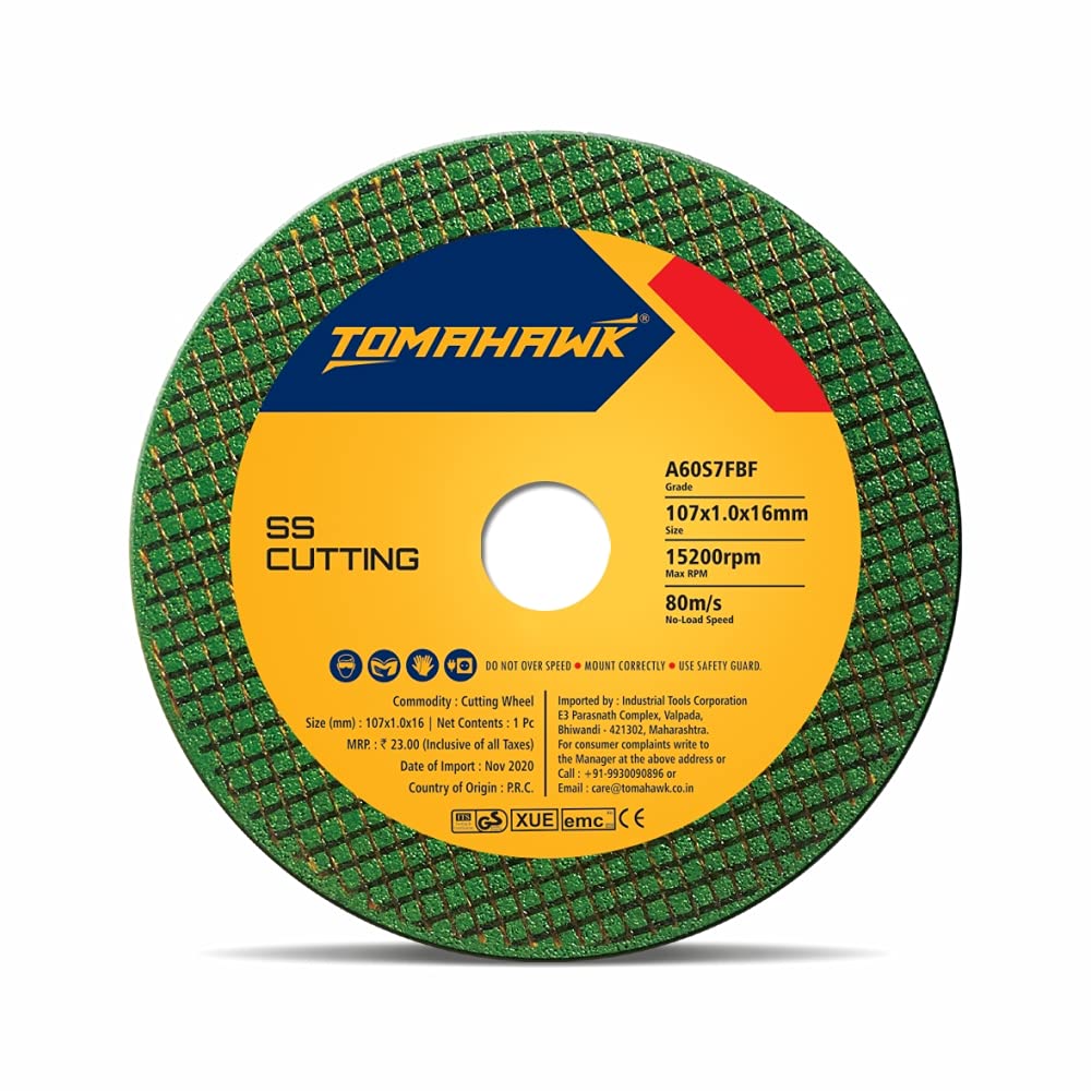 TOMAHAWK® 4-inch Cut Off Wheel – Double Net- for Metal & Stainless Steel- Cutting Pack of 200pcs- Compatible with 4" Angle Grinder - 107x1.0x16mm - Green - 6-Month Warranty