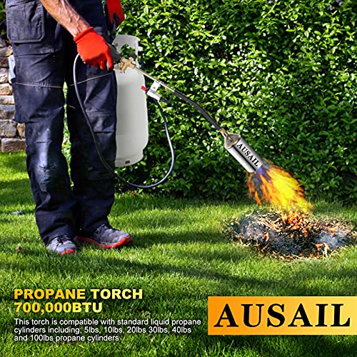 Propane Torch Weed Burner,Blow Torch,Heavy Duty,High Output 700,000 Btu,Flamethrower With Turbo Trigger Push Button Igniter And 9.8 Ft Hose For Roof Asphalt,Ice Snow,Road Marking,Charcoal #TOP6
