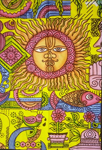 Om Export Morning Sun Mandala Psychedelic Gypsy Hippie Boho Bohemian Cotton Wall Hanging Room Lounge Window Decoration Poster(Brush Paint Yallow Multi, 40 X 30 Inches)