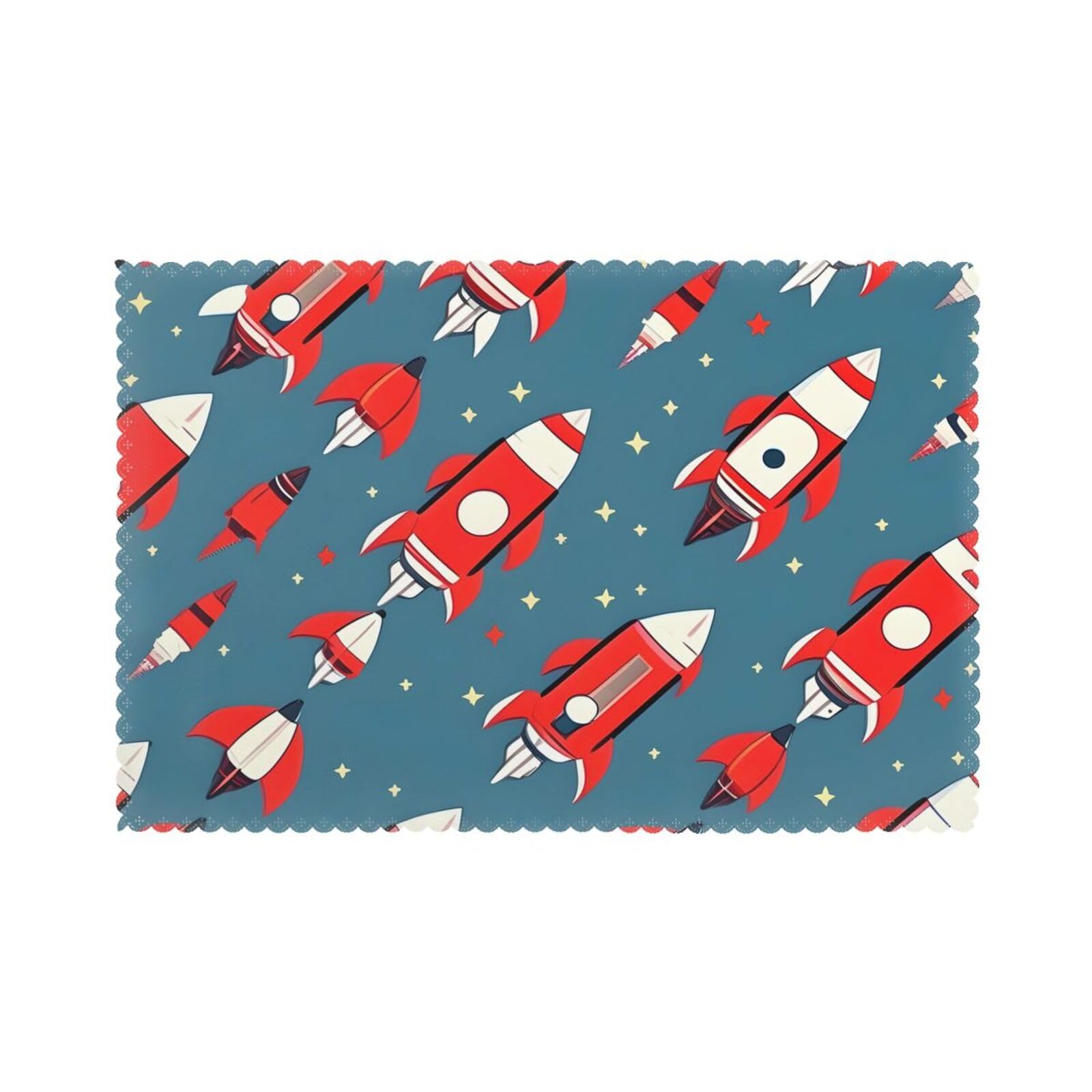 Cartoon Rockets Print Placemats for Dining Table Set of 6 12x18 Inch Table Mats for Party Kitchen Dining.