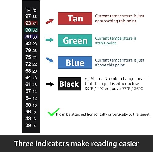 Miniatura 10 de Jansamn Tira de termómetro de cerveza, tira adhesiva, termómetro para acuario, termómetro adhesivo para pecera  Kombucha 39 a 97 y 39.2 F a 96.8 F