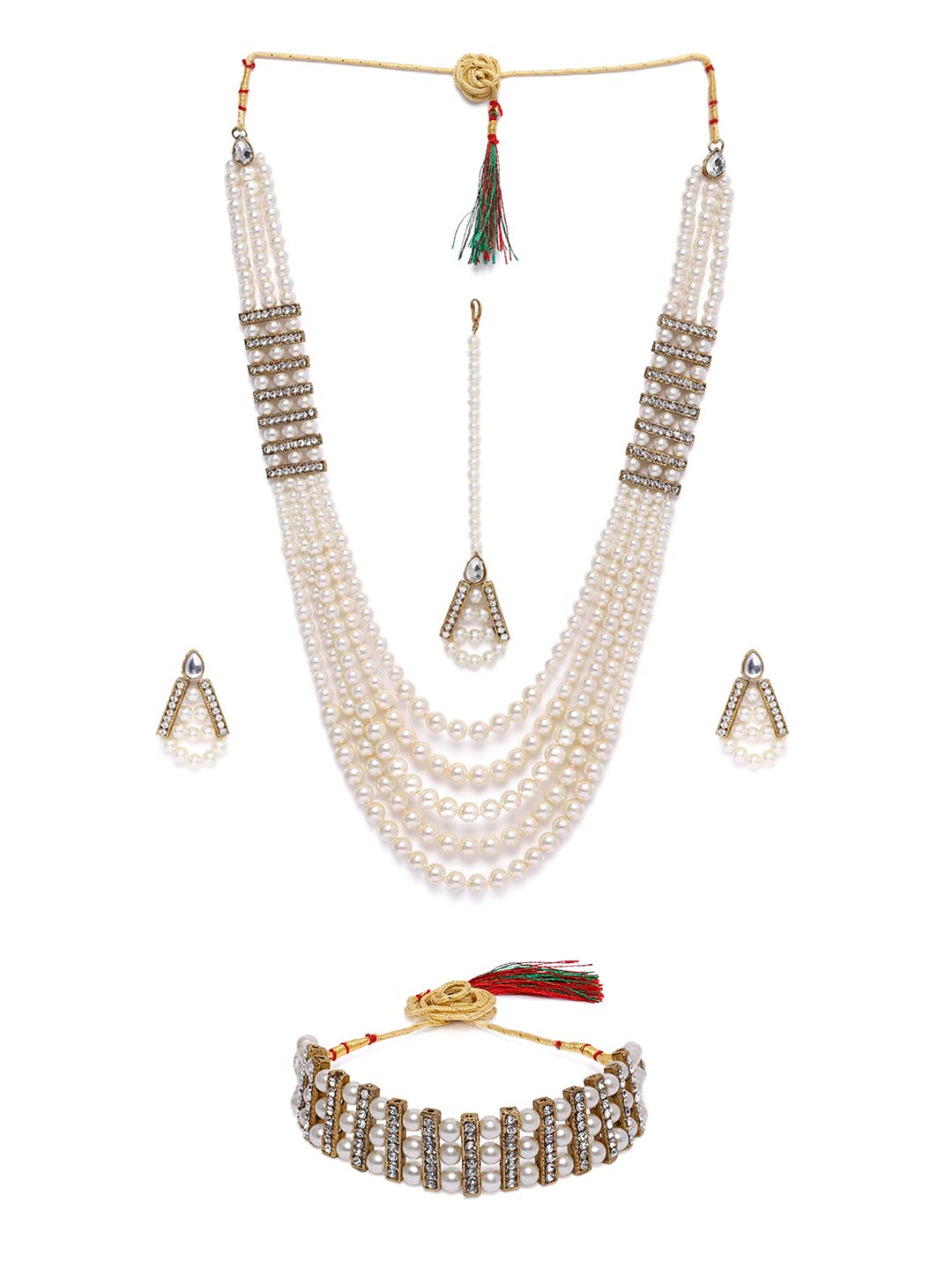ZAVERI PEARLS Gold Multistrand Pearls Choker & Layered Necklaces Earring & Maangtikka Set For Women-ZPFK10305 (B093Y4LCRL) Amazon Price History, Amazon Price Tracker
